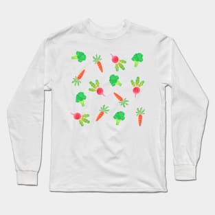 Veggie garden pattern with broccoli, radishes and carrots Long Sleeve T-Shirt